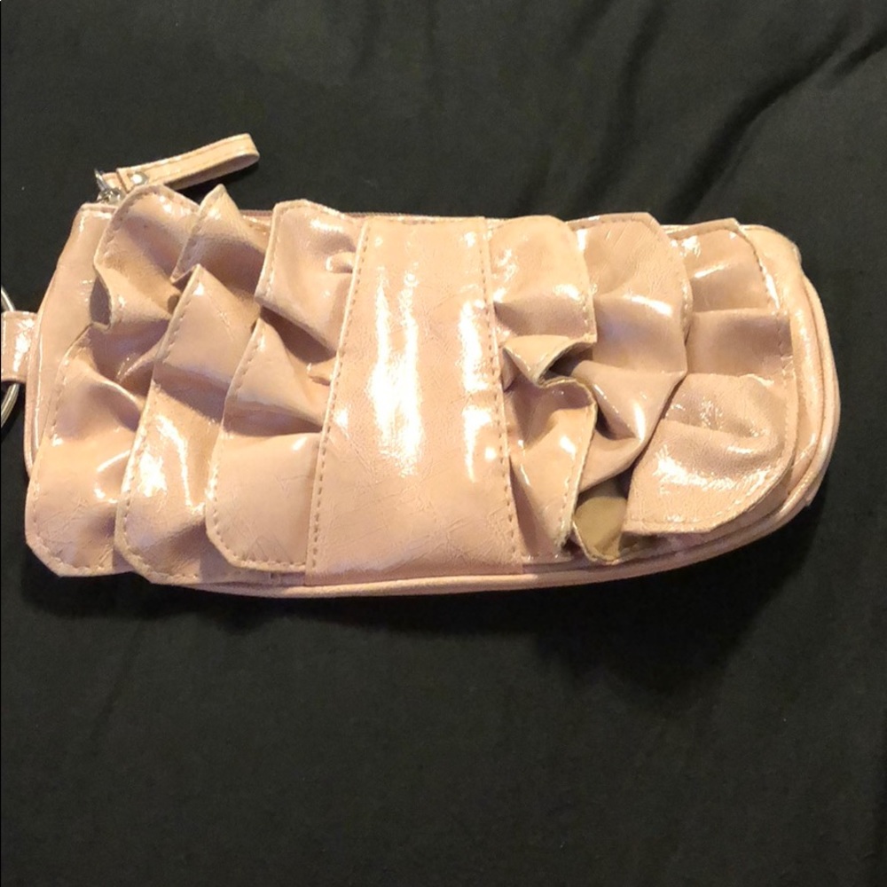Blush pink ruffle wristlet